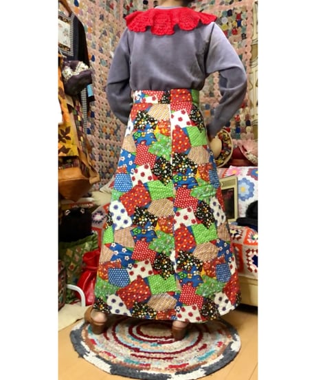 70s patchwork print quilting skirt