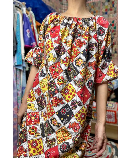 70s patchwork print dress
