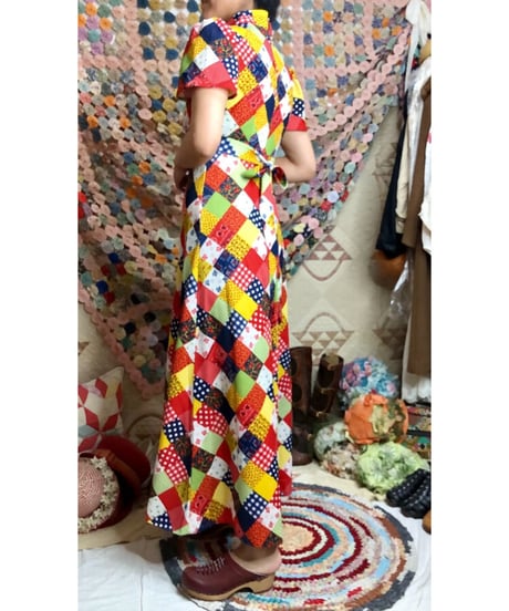 70's patchwork print dress