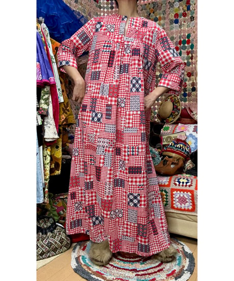 70s patchwork print dress