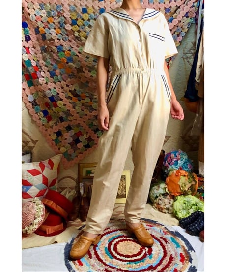 80's sailor collar jump suit