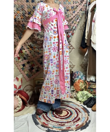 60-70's flower print cotton dress