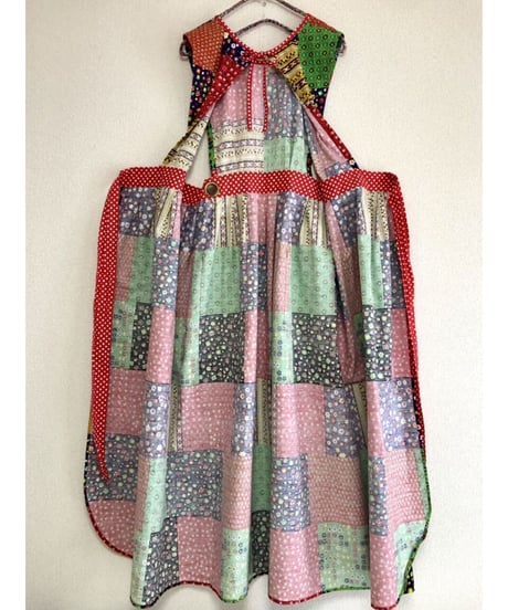patchwork print apron dress