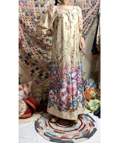70's botanical flower print dress