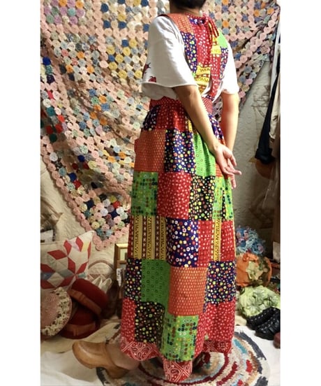 patchwork print apron dress