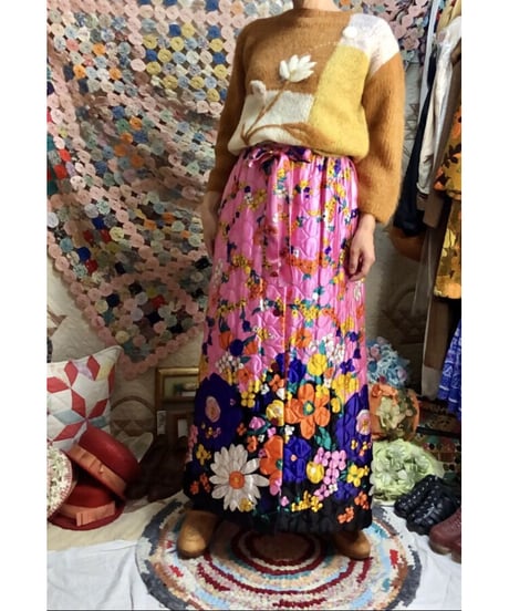 60's flower quilting skirt