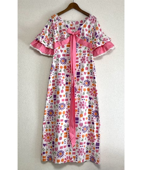 60-70's flower print cotton dress