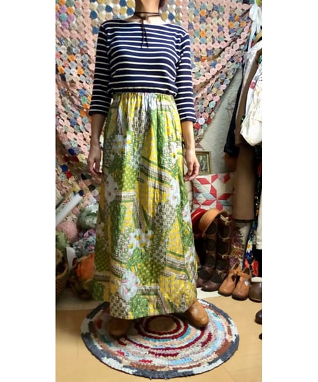 70s patchwork print quilted skirt