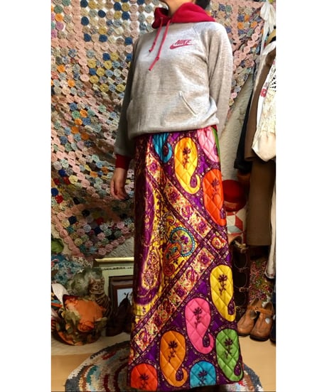 70s paisley quilting skirt