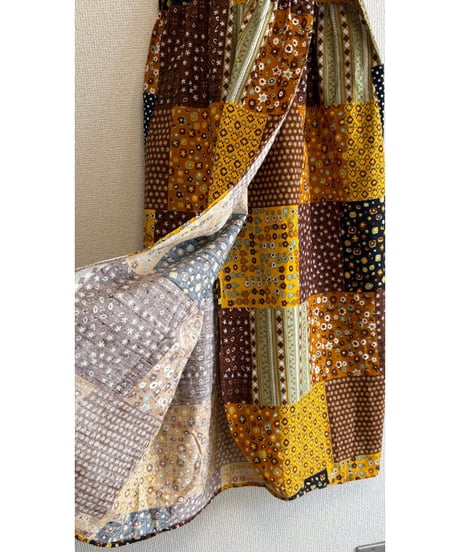70s patchwork print apron dress