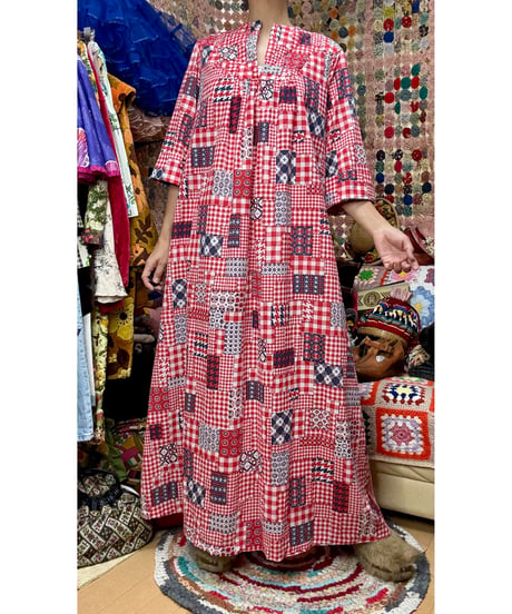 70s patchwork print dress