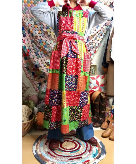 70s patchwork print apron dress