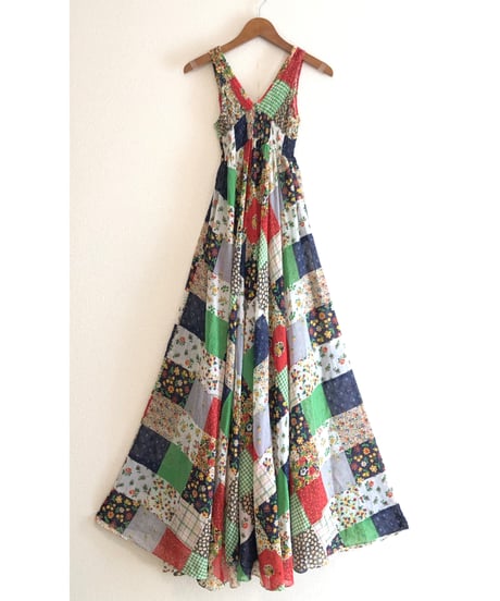 70s patchwork print dress