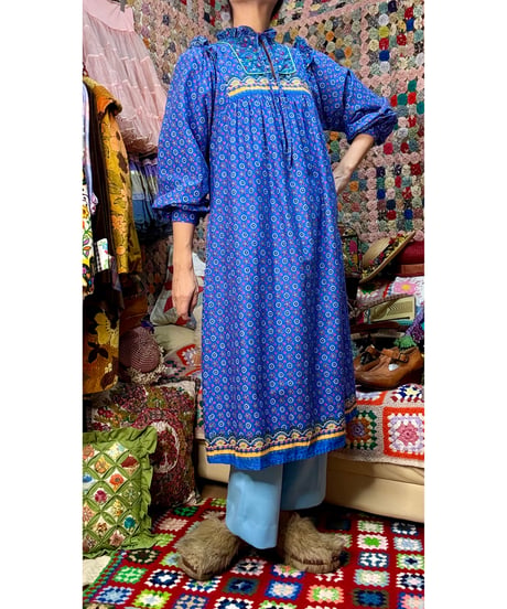70s botanical print cotton dress