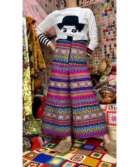 60-70s quilted wide leg pants