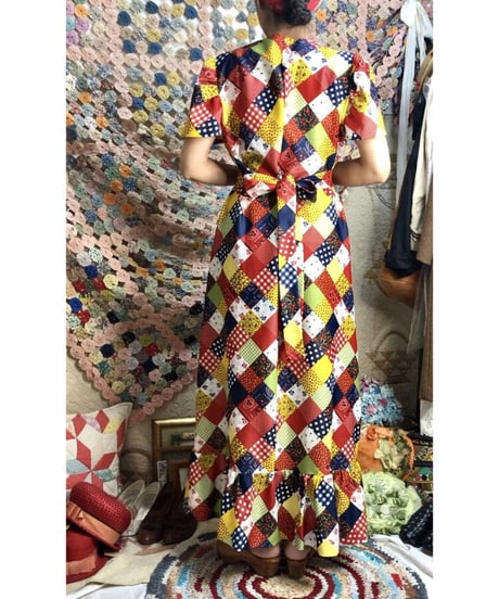 vintage patchwork print one-piece