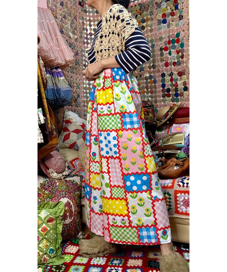 patchwork print super wide leg pants A（70s fabric）