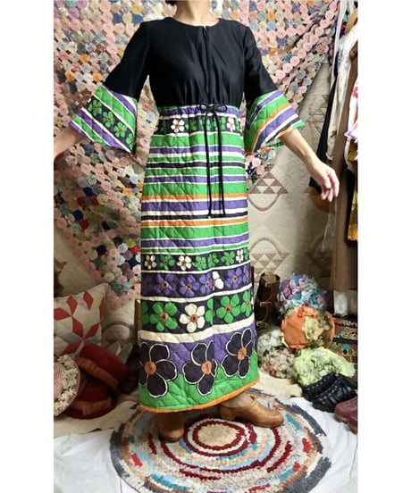 60's quilting stripe × flower dress