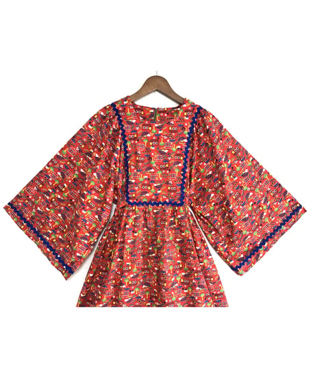70's house print cotton dress