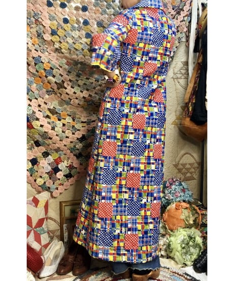 1960-70's patchwork print quilted one-piece
