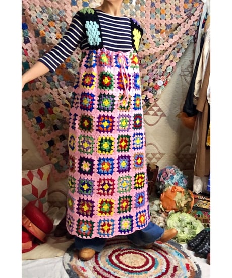 granny square one-piece peach