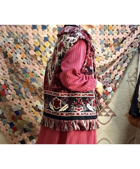 tapestry fringe concho vest
