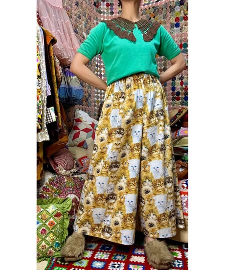 cats print super wide leg pants