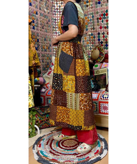 70s patchwork print apron dress