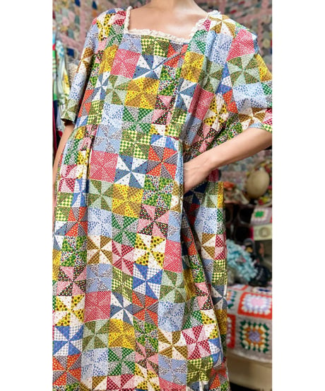 60-70s patchwork print dress