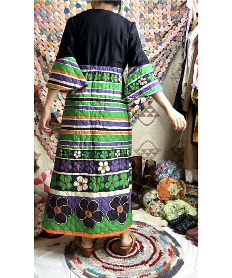 60's quilting stripe × flower dress