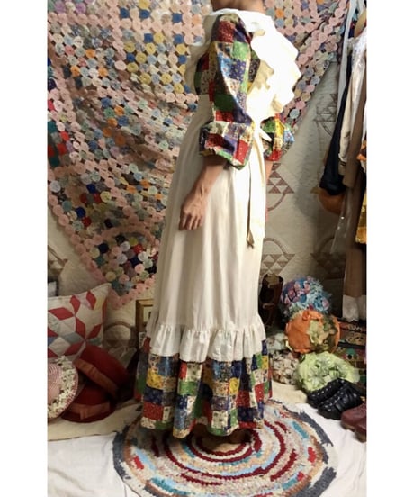 70's patchwork print apron dress