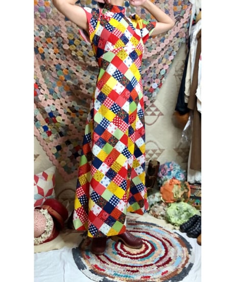 70's patchwork print dress
