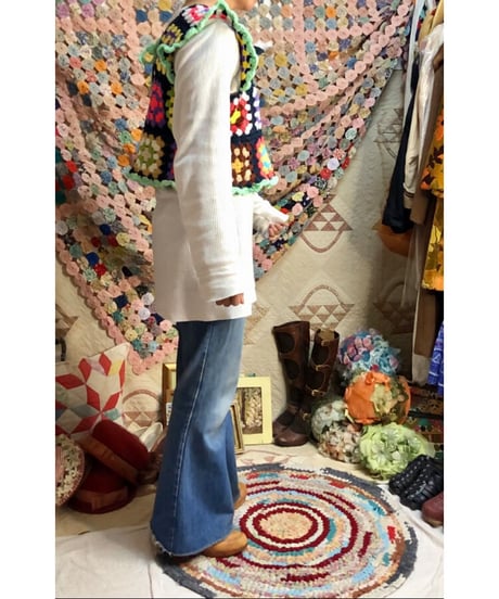 granny square vest black×green