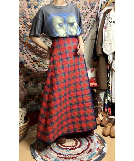 60s quilting plaid wrap skirt