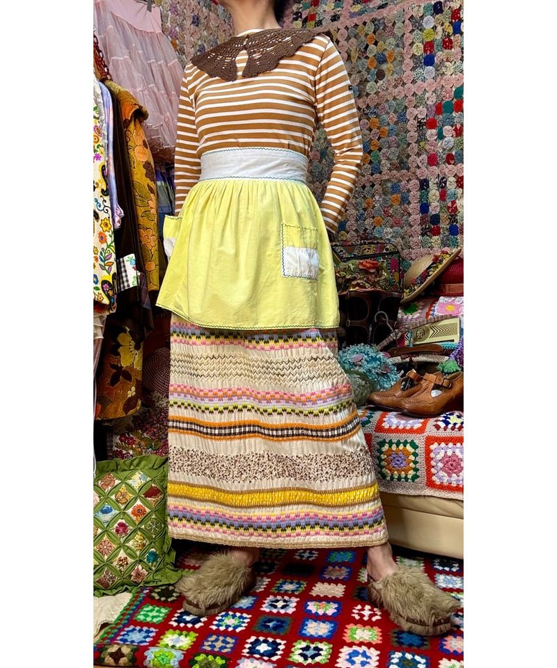 70s パッチワーク柄キルティングスカート 70s embroidered ribbon work skirt | Quilt