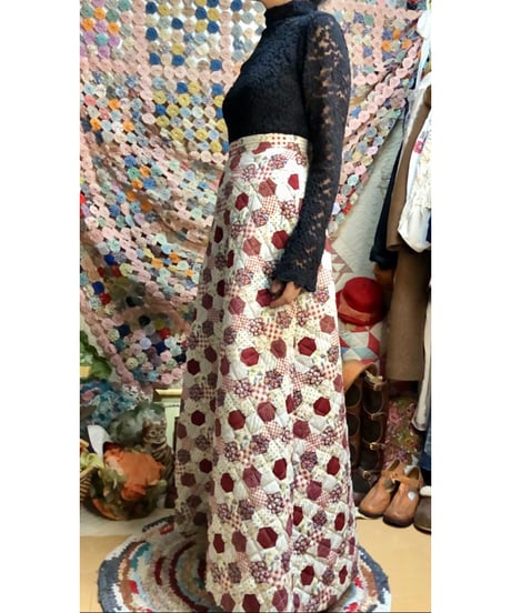 70s  patchwork print quilting skirt
