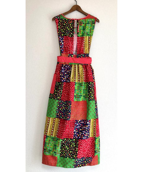 70s patchwork print apron dress