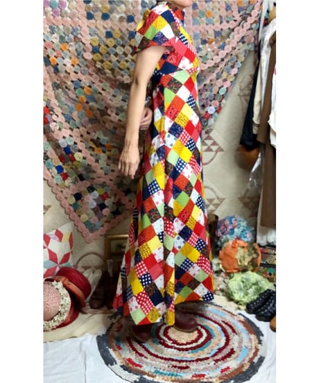70's patchwork print dress