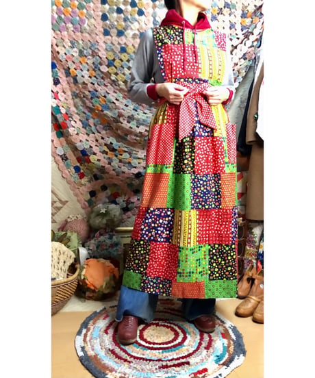 70s patchwork print apron dress