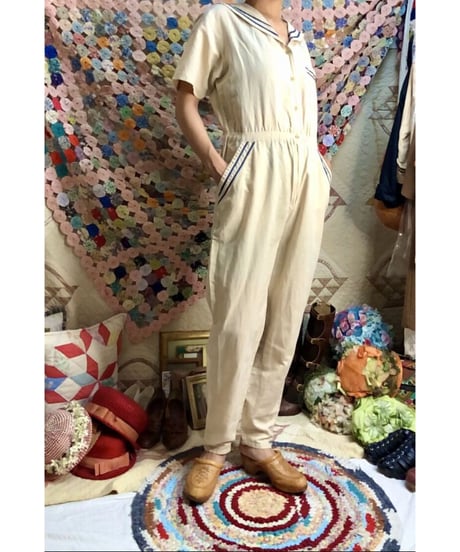 80's sailor collar jump suit