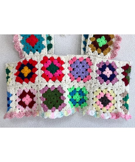 granny square vest white×pink