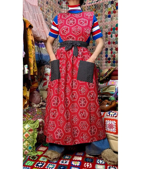 70s design house bandanna print apron dress