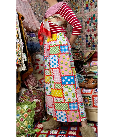 patchwork print super wide leg pants B（70s fabric）
