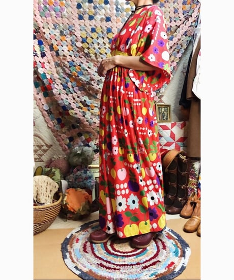 70s fruits and flower dress