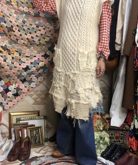 original upcycling cable  knit  vest one-piece