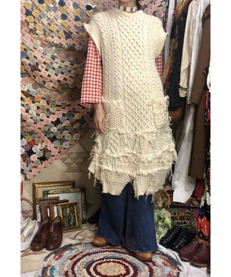 original upcycling cable  knit  vest one-piece