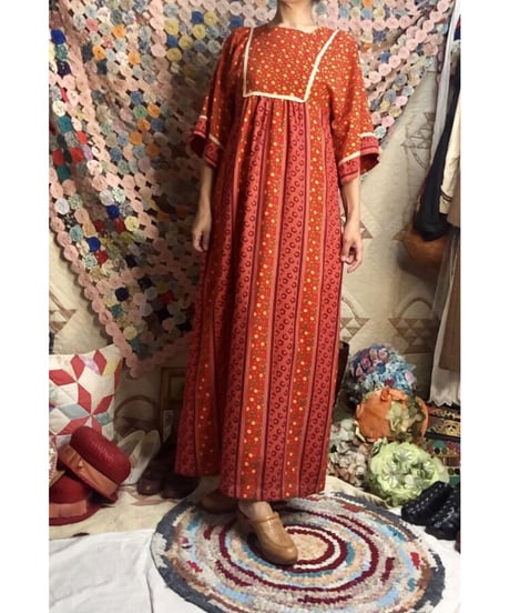 70's flower cotton one-piece