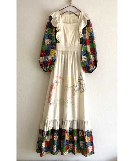 70's patchwork print apron dress
