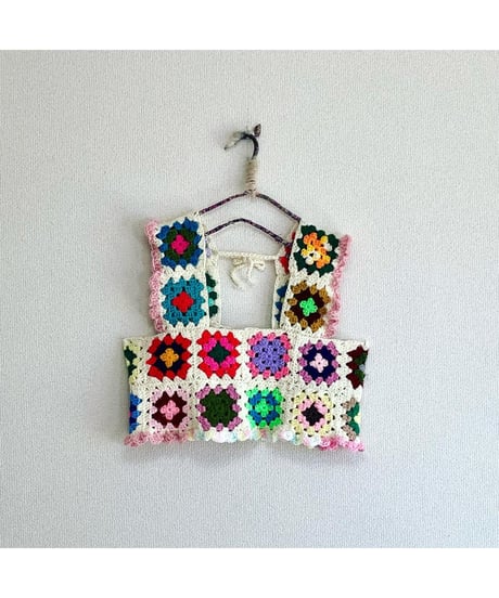 granny square vest white×pink
