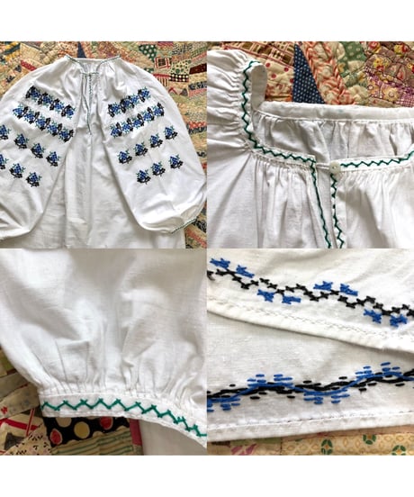 vintage ukrainian embroidered one-piece blue